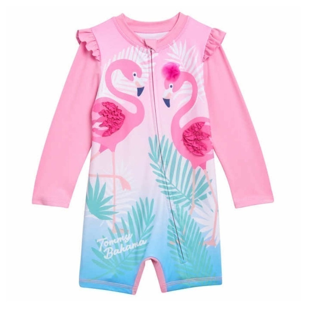 🛑 2 / $40 Sale!Tommy Bahama Infant 2-piece Swim Set UPF50+ /  Pink Flamingo NWT - Picture 2 of 9